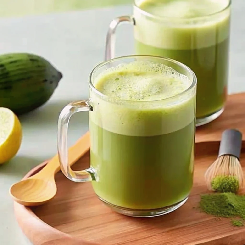Japanese Mounjaro Recipe: Natural Weight Loss Drink That Works japanese mounjaro recipe Two frothy matcha lattes in clear glass mugs are served on a wooden tray, surrounded by an avocado, a lemon half, and a traditional bamboo matcha whisk with green tea powder.