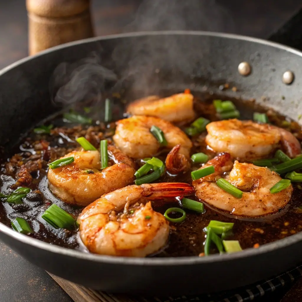 Onigiri Shrimp Recipe: Easy Japanese Rice Balls with a Seafood Twist onigiri shrimp recipe Shrimp cooking in pan for onigiri recipe