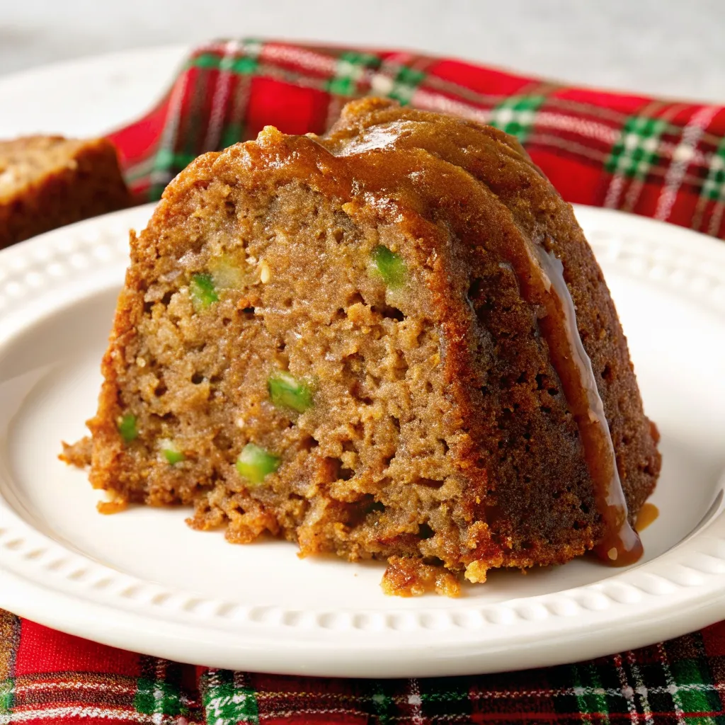 The Best Pecan Zucchini Bundt Cake Pecan Zucchini Bundt Cake A slice of moist pecan zucchini bundt cake on a white plate with a brown sugar glaze dripping down the side.